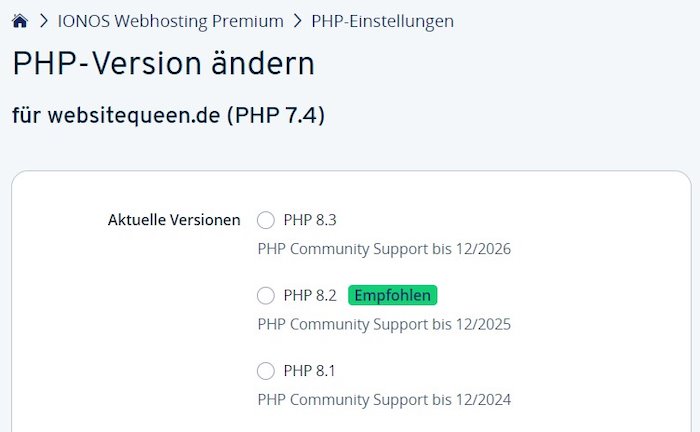 Screenshot von der PHP_version